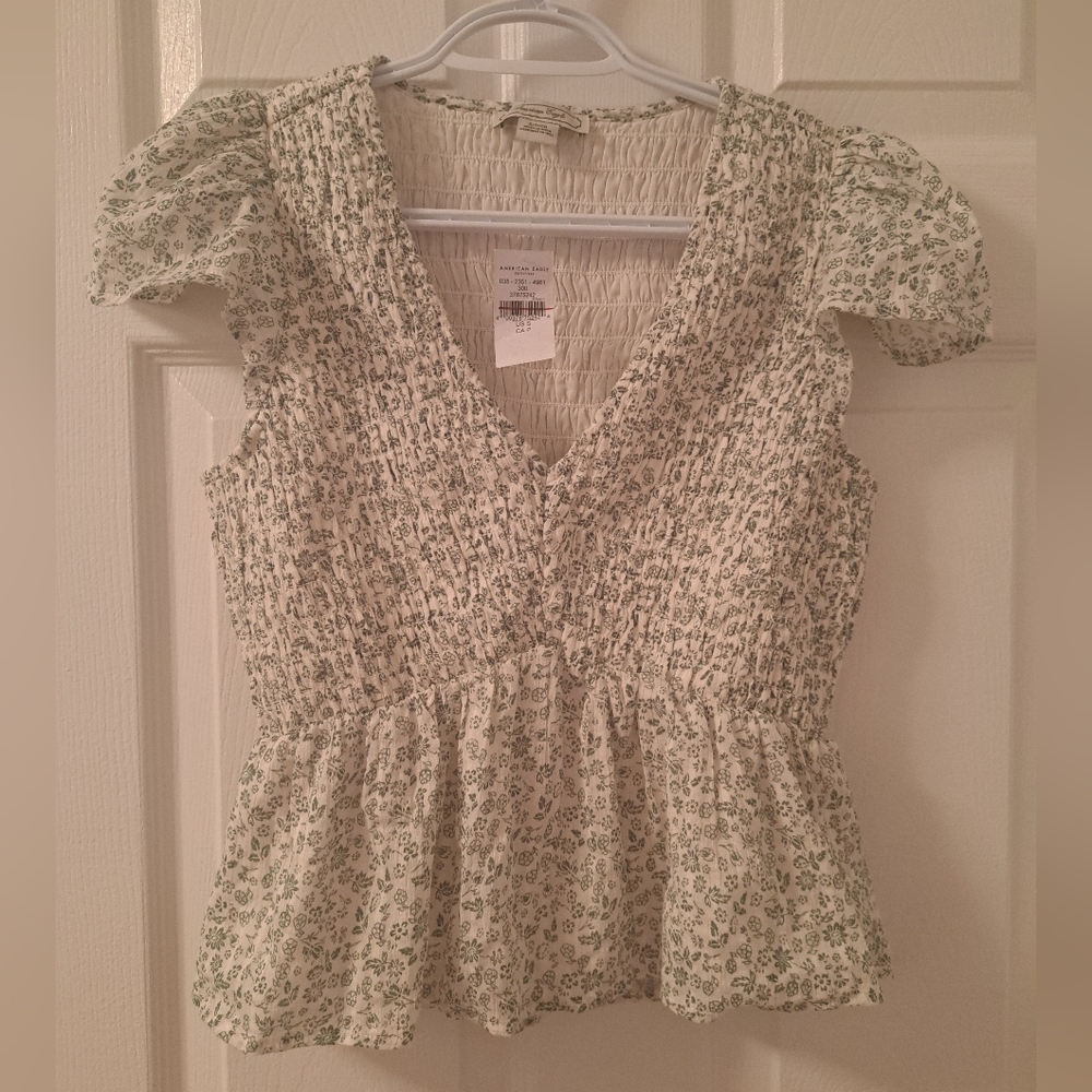 American Eagle Outfitters Floral Smocked Shirt
